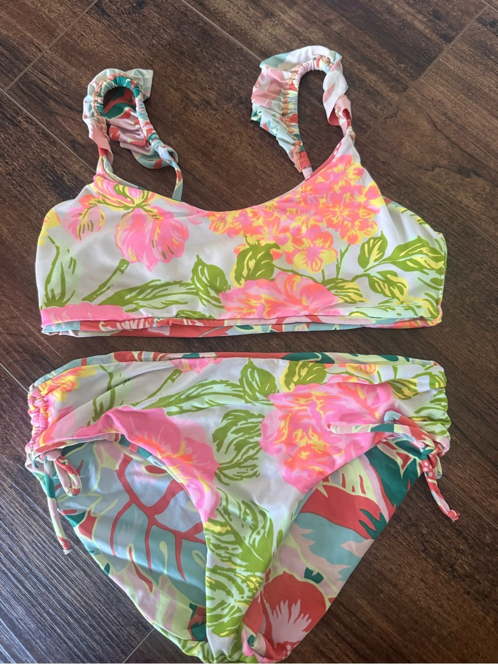 Maaji Girls Reversible Floral Pink Green Two-Piece Swim Set